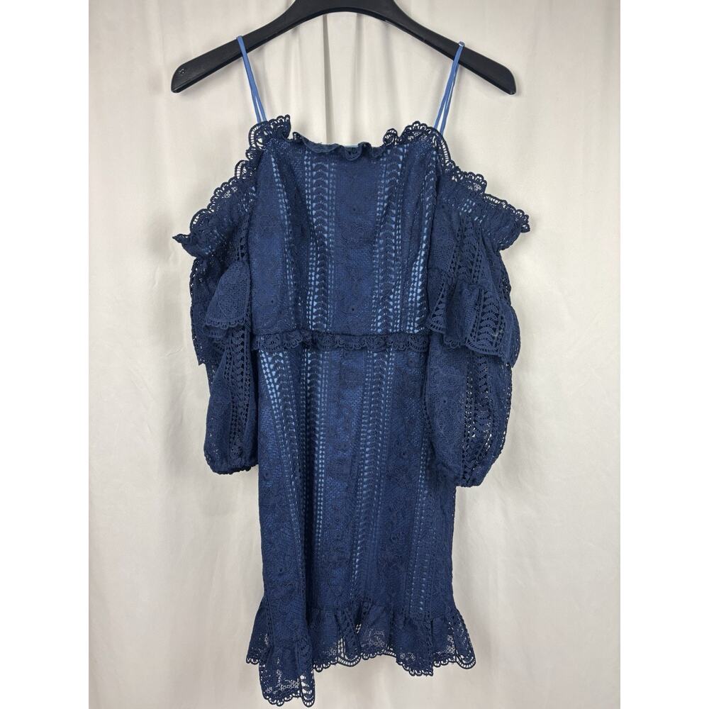 NWT Parker Irma Lace Cold Shoulder Mini-Dress Dark Blue Size 4 Retail $248 - Picture 3 of 9